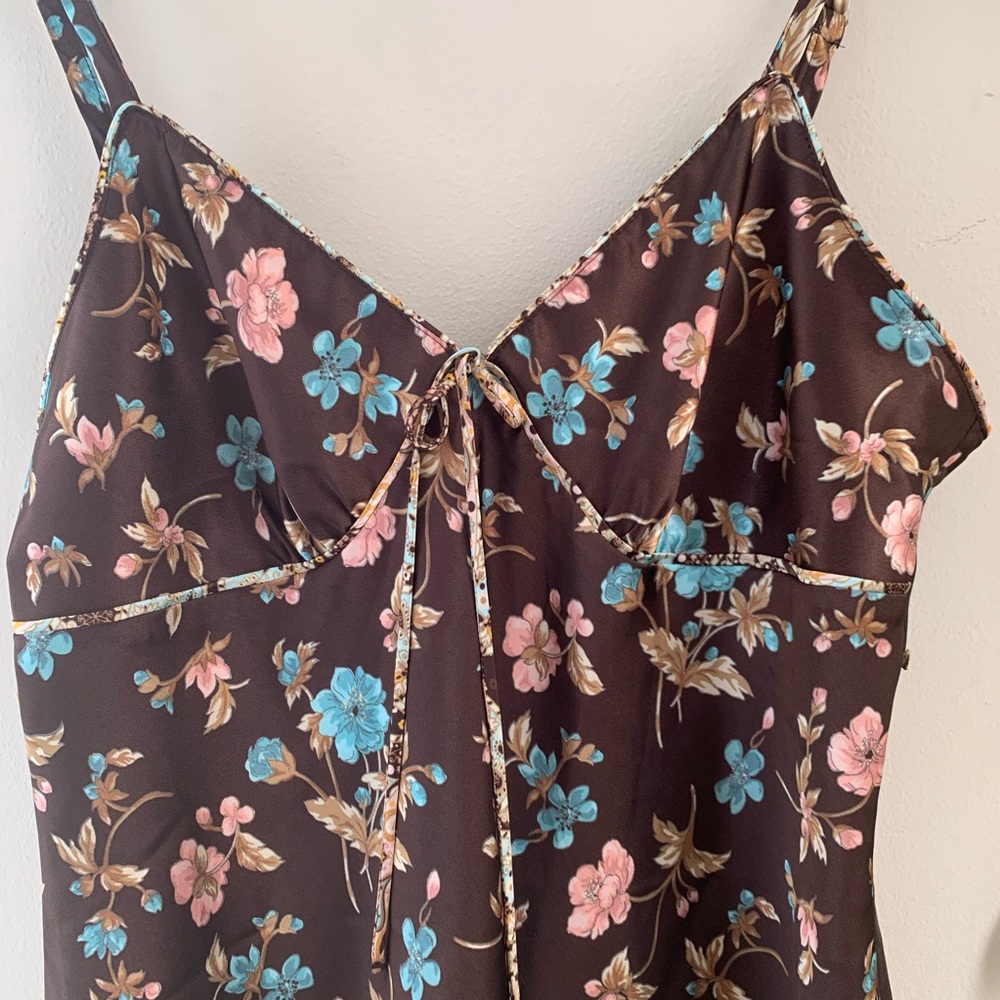 Vintage V-neck Brown Floral Slip Dress SZ L - Picture 5 of 12